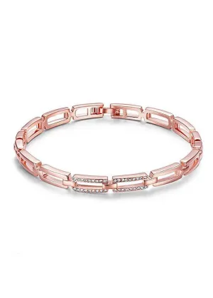 Zirconia Interlocking Rectangles 18K Gold Plated Bangle
